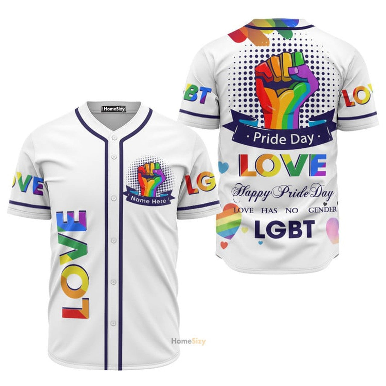 Custom Name LGBT Love White - Personalized Baseball Jersey
