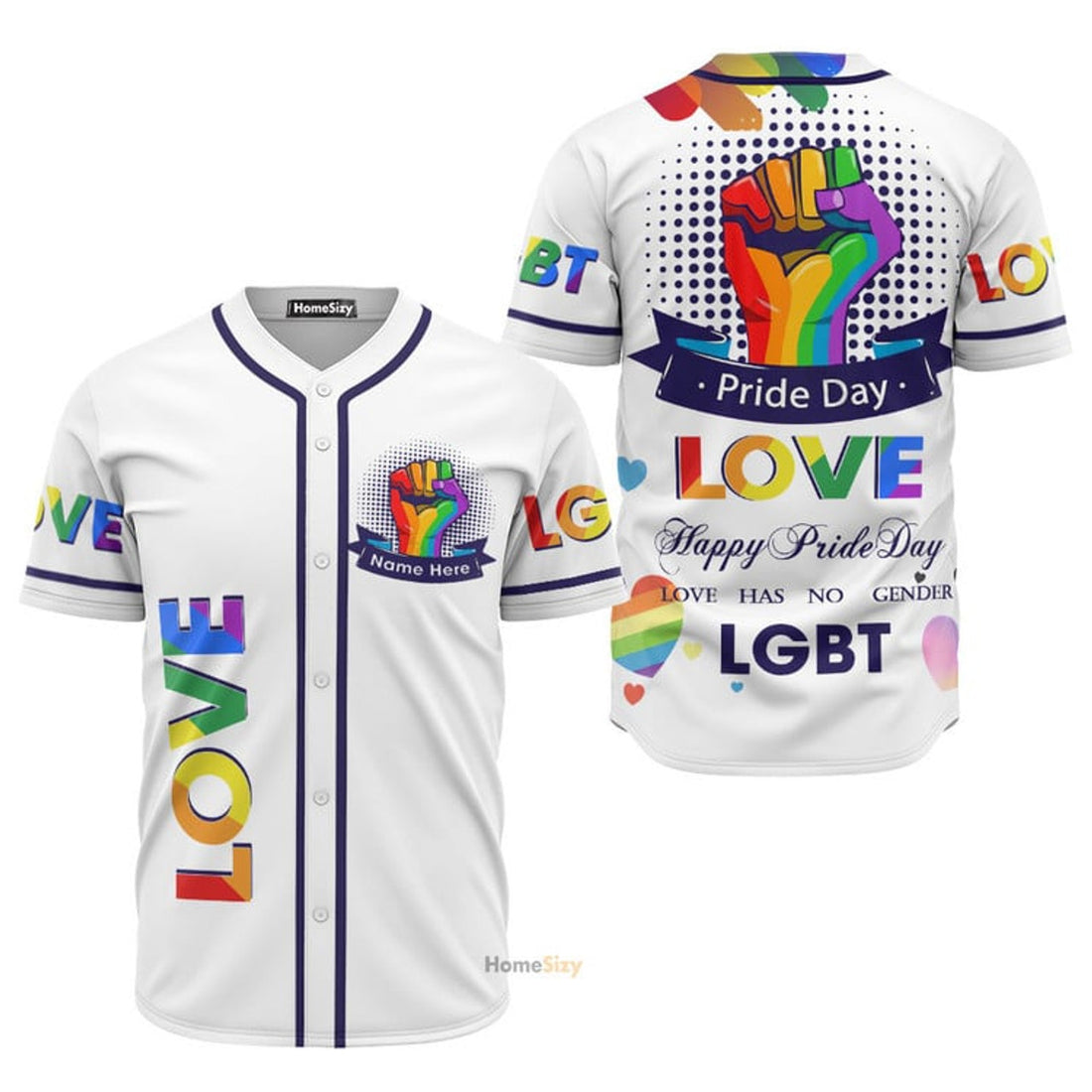 Custom Name LGBT Love White - Personalized Baseball Jersey
