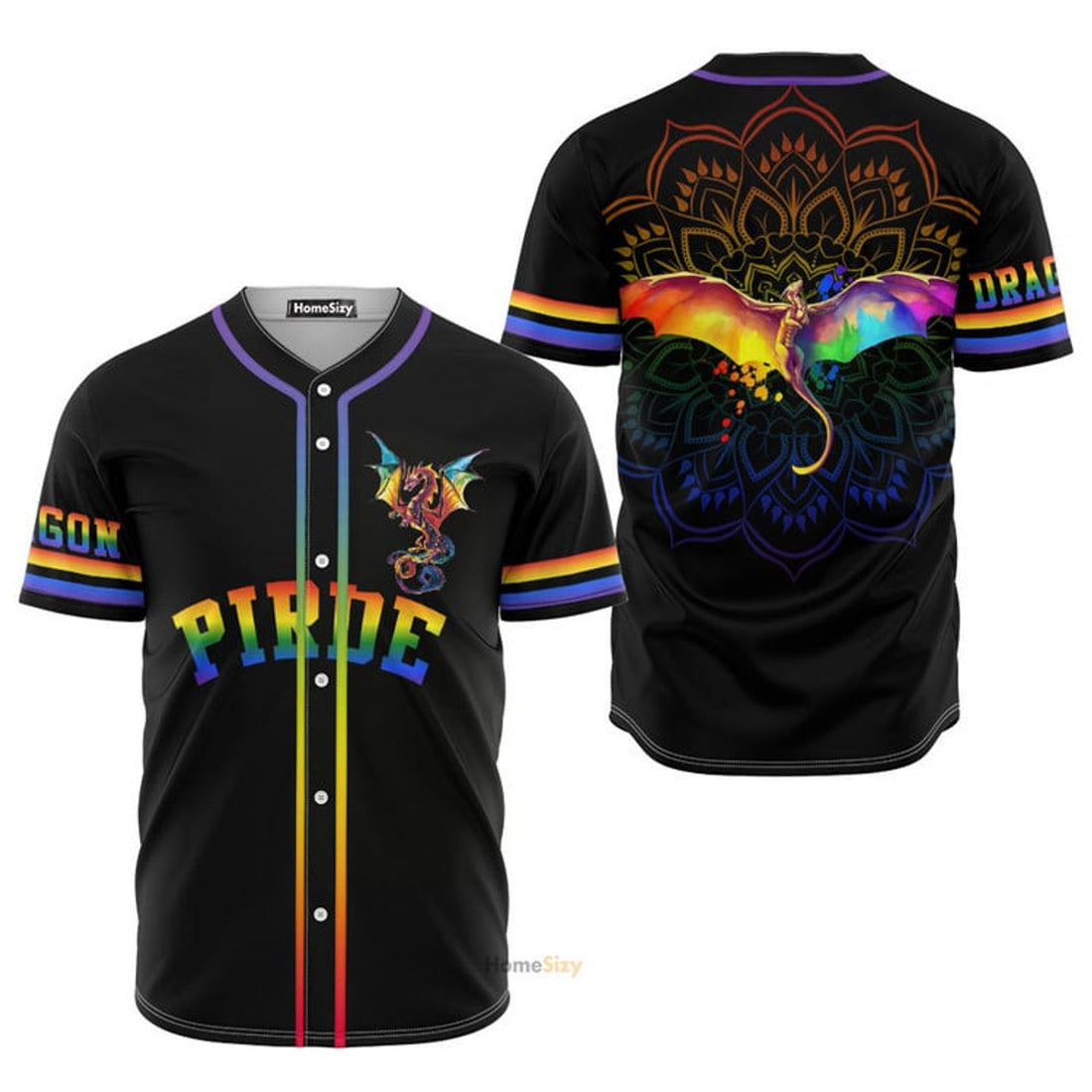 LGBT Pride Dragon Mandala - Personalized Baseball Jersey