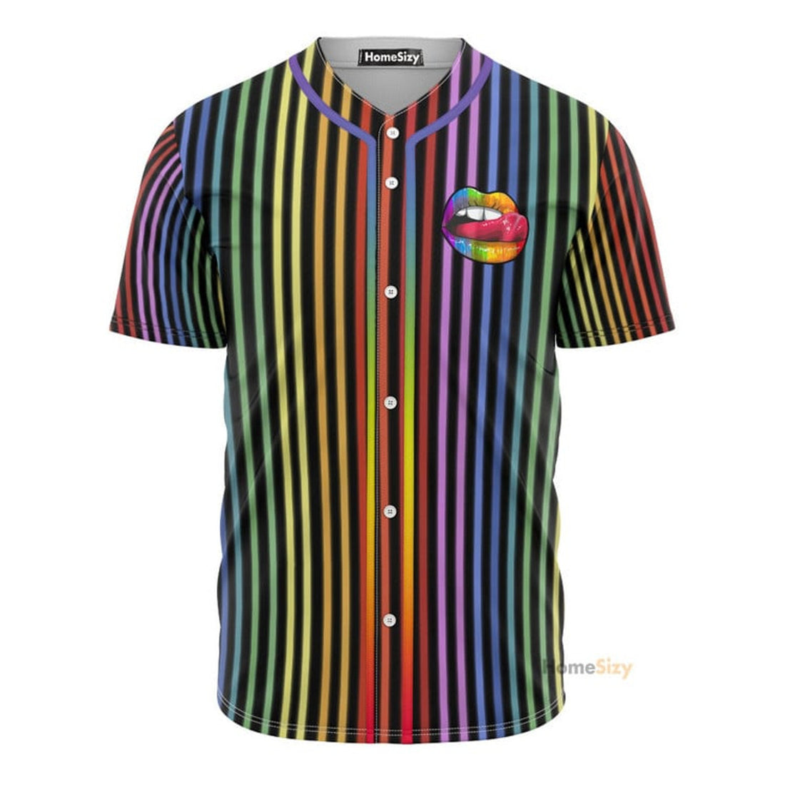 Lgbt Pride Lips On Vertical Rainbow - Baseball Jersey