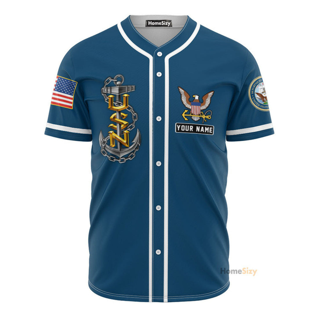 Custom Name US Navy Veteran Anchor - Personalized Baseball Jersey