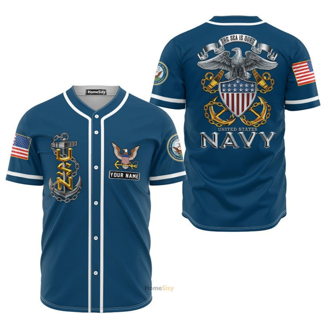 Custom Name US Navy Veteran Anchor - Personalized Baseball Jersey
