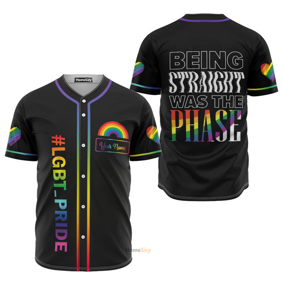 Custom Name LGBT Black Phase Pride - Personalized Baseball Jersey