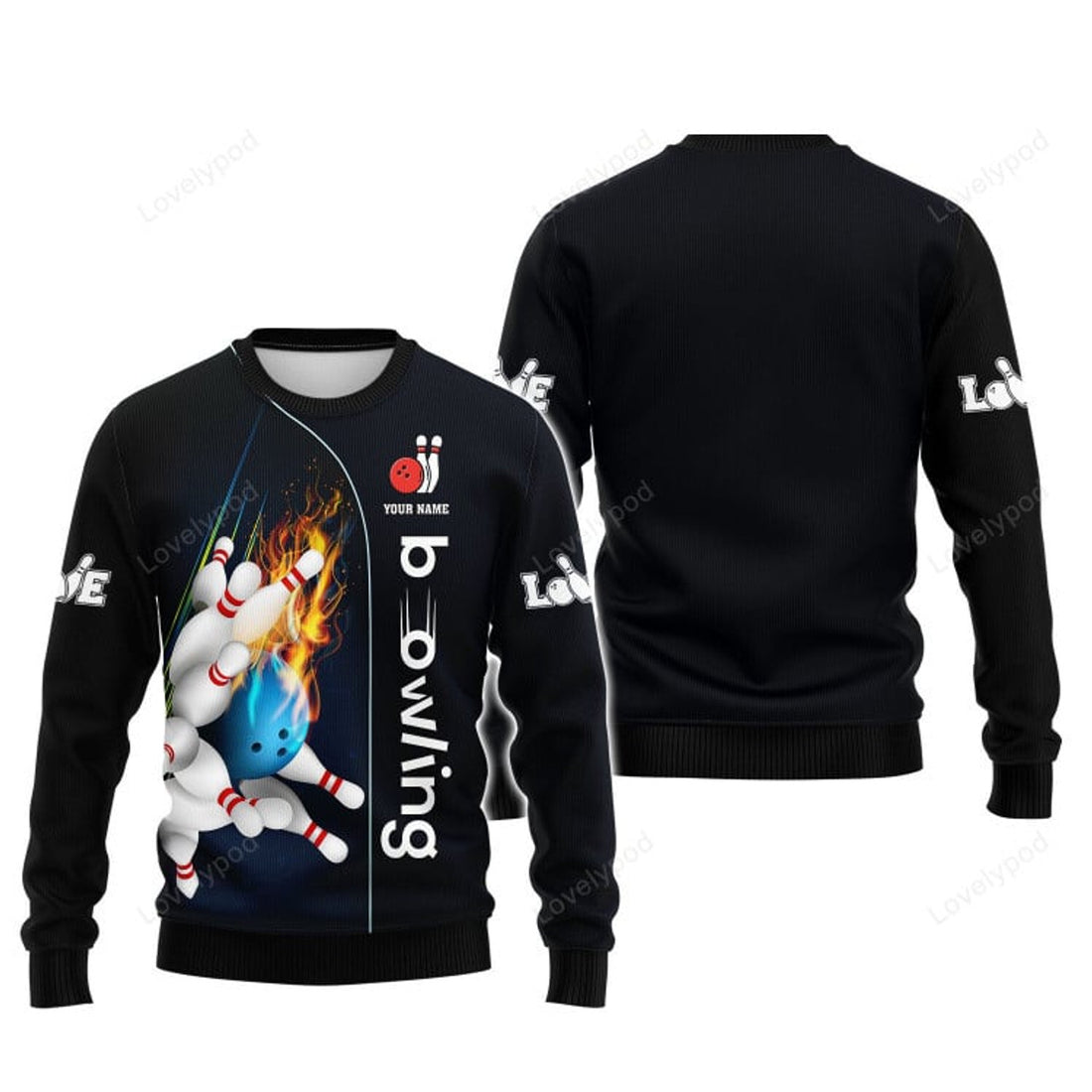 FUNSTUFFPRINT 3D Bowling 3D Ugly sweater, Bowling Personalized Name shirt, Gift For Bowling Lovers Ugly Sweater