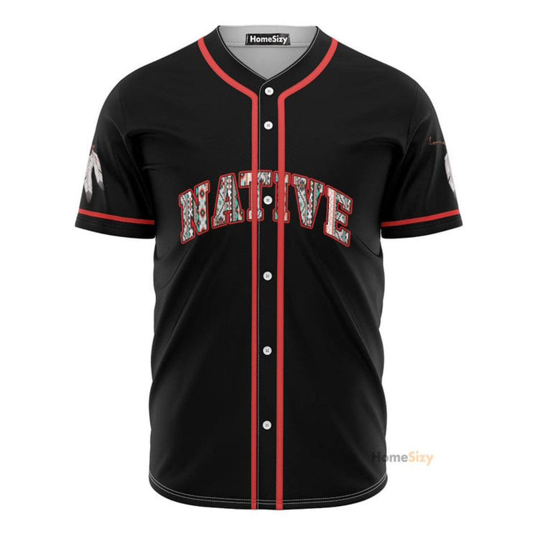 Custom Name Native American Feathers Red - Personalized Baseball Jersey