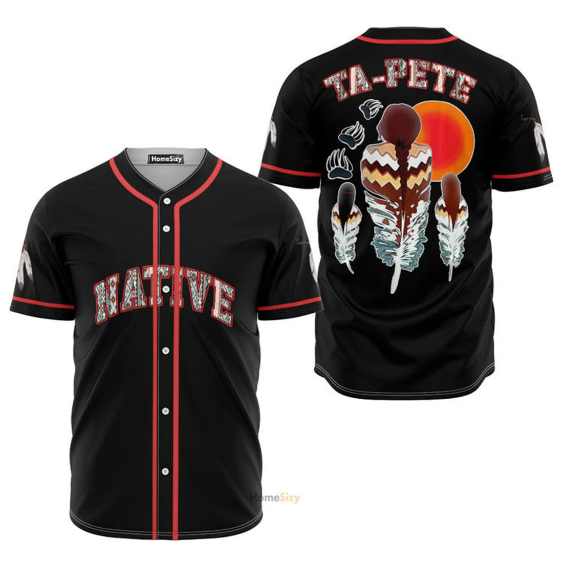 Custom Name Native American Feathers Red - Personalized Baseball Jersey