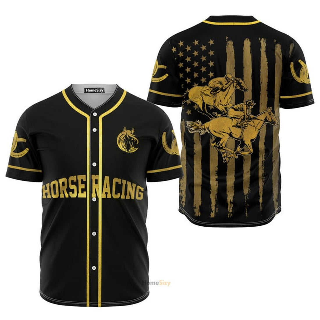 Horse Racing Golden - Personalized Baseball Jersey