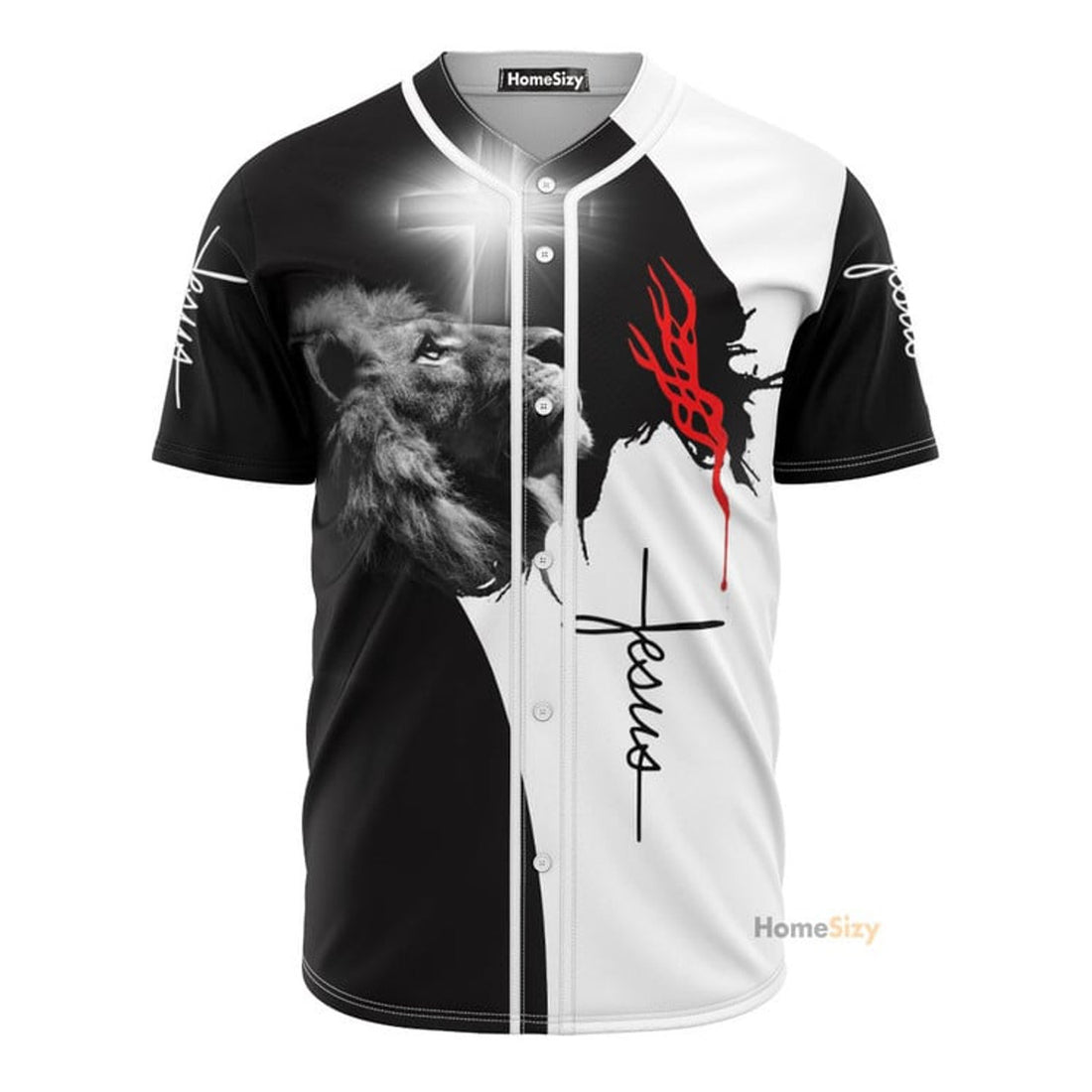 Custom Name Jesus And Lion - Personalized Baseball Jersey