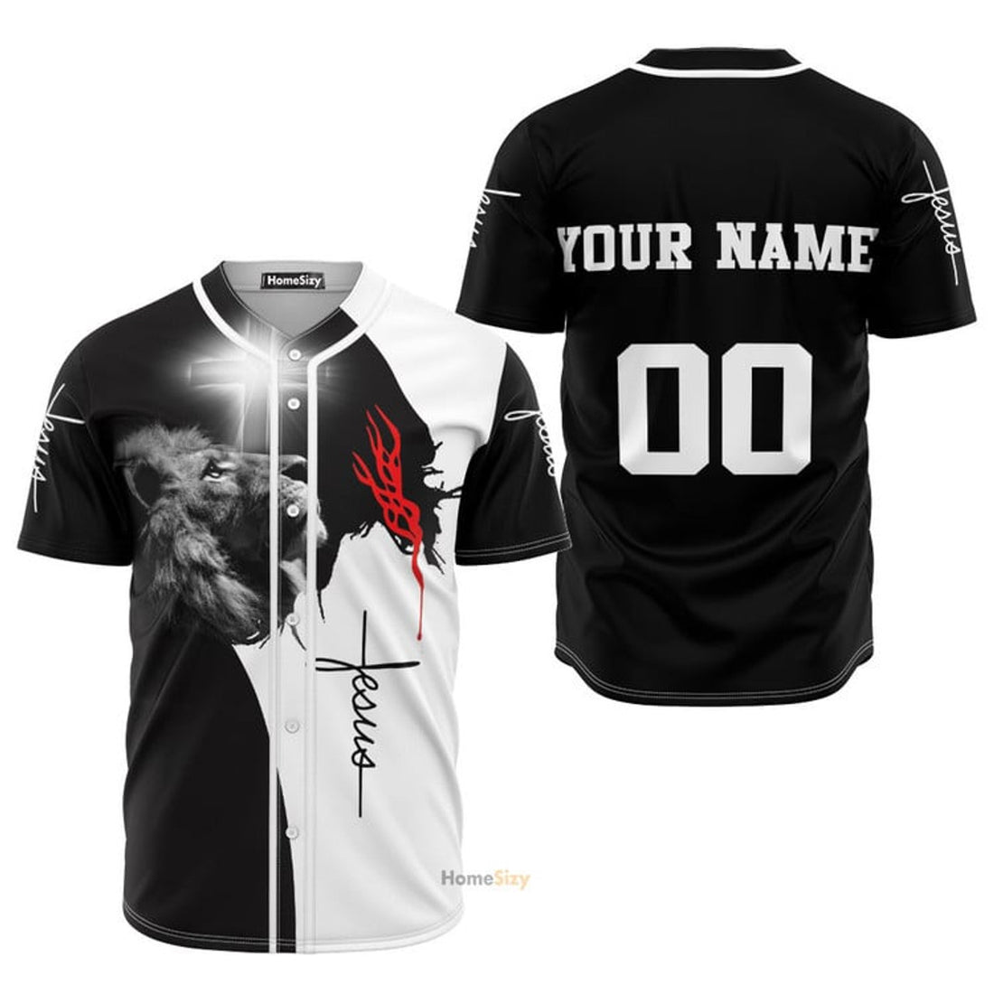 Custom Name Jesus And Lion - Personalized Baseball Jersey