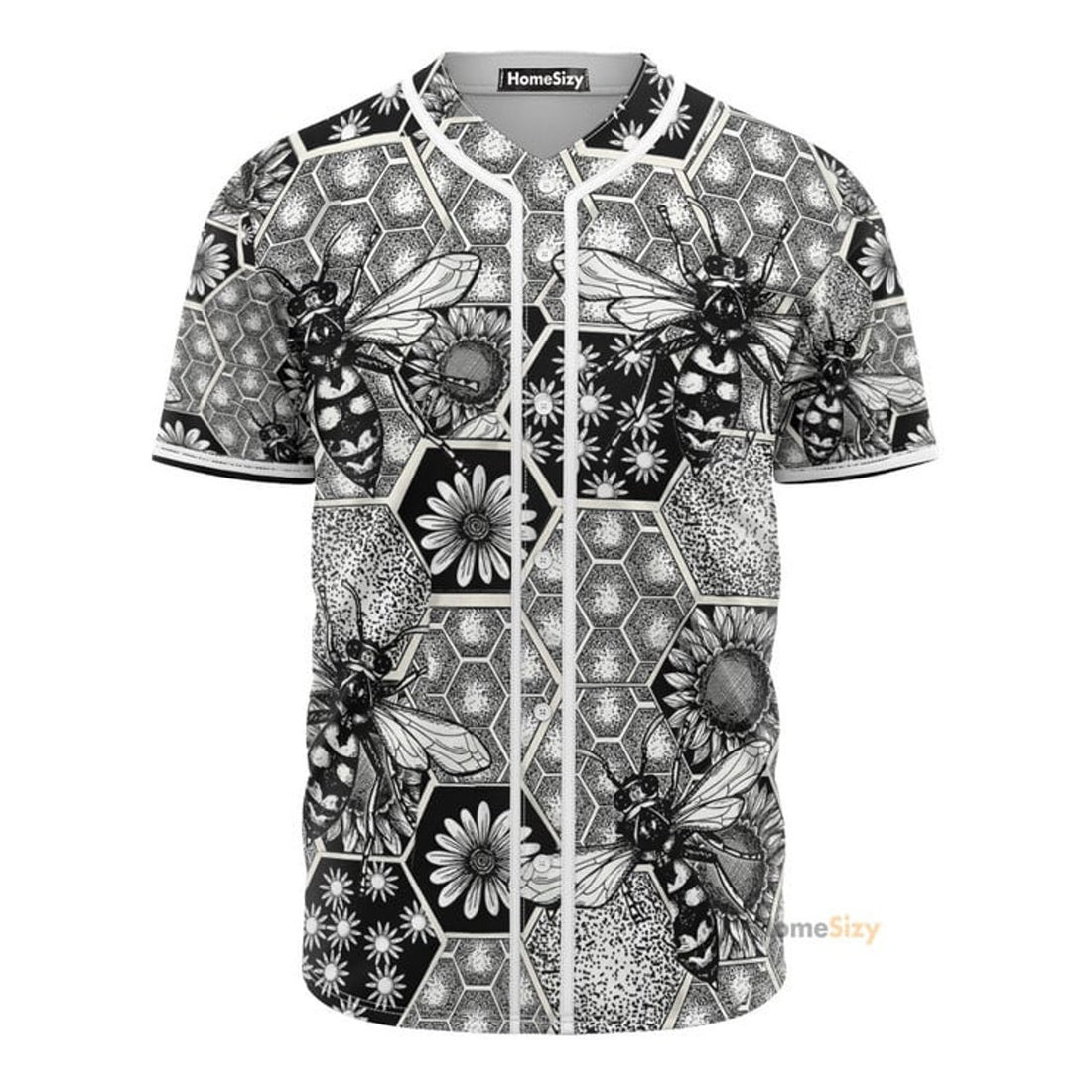 Bee And Honeycomb Black And White - Baseball Jersey