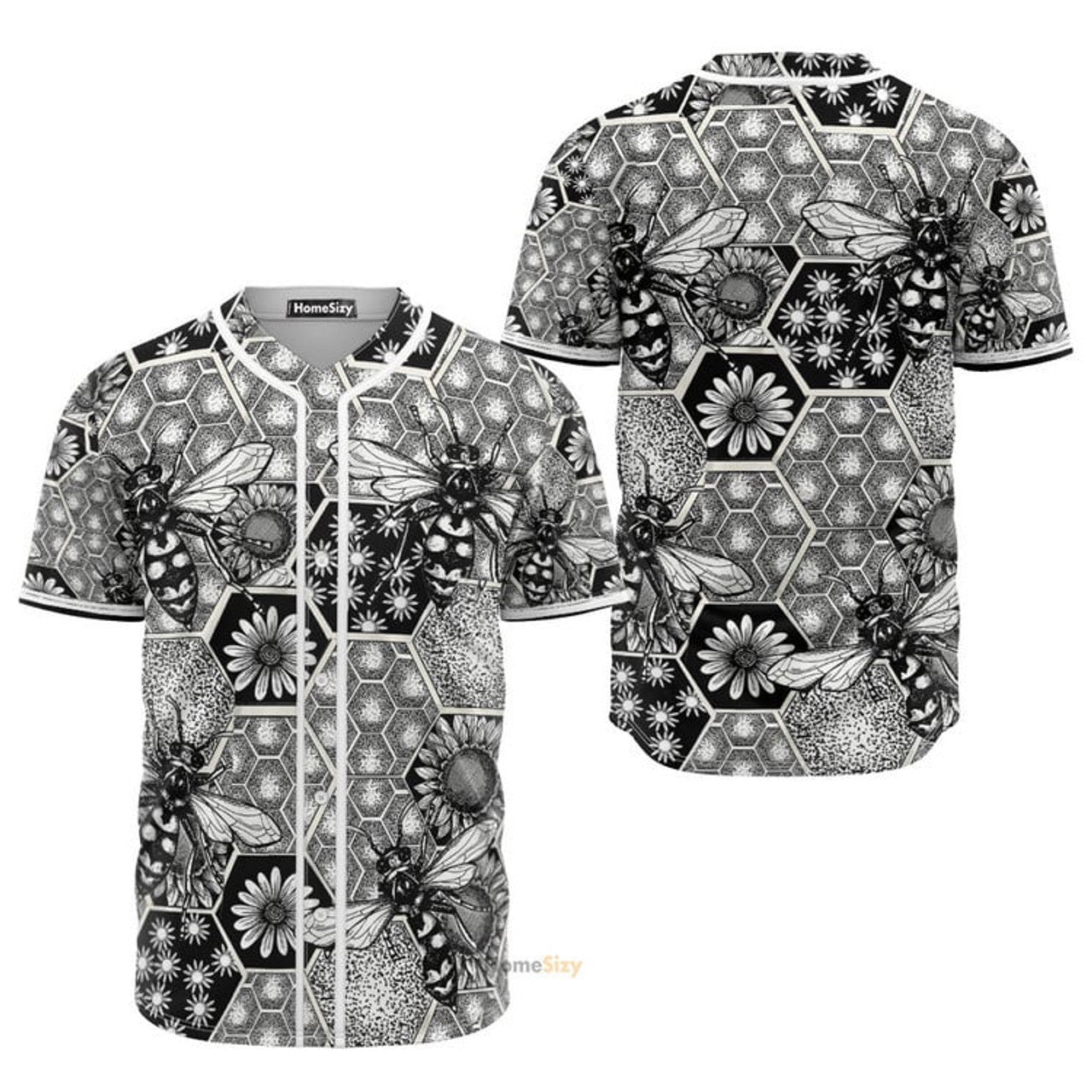 Bee And Honeycomb Black And White - Baseball Jersey
