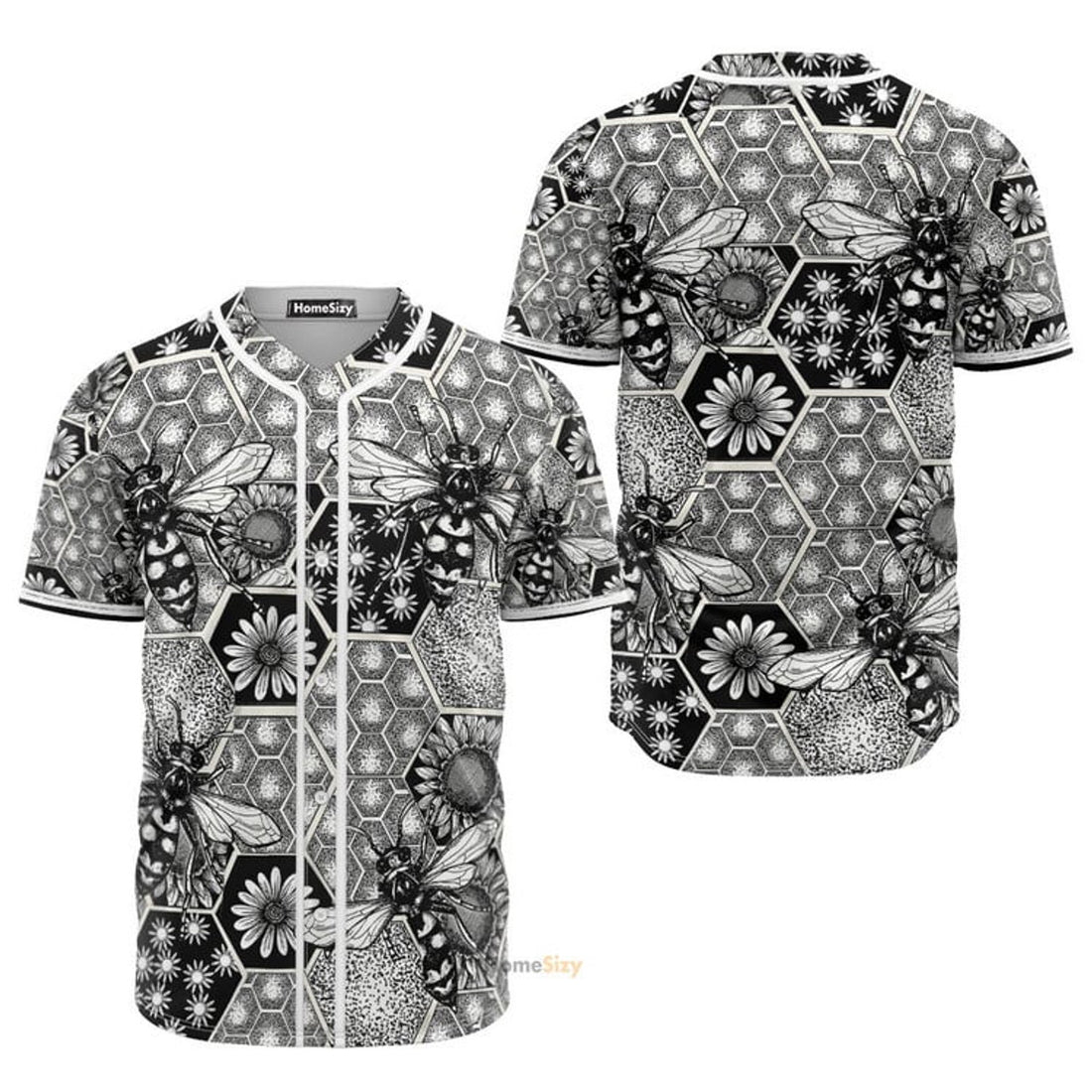 Bee And Honeycomb Black And White - Baseball Jersey