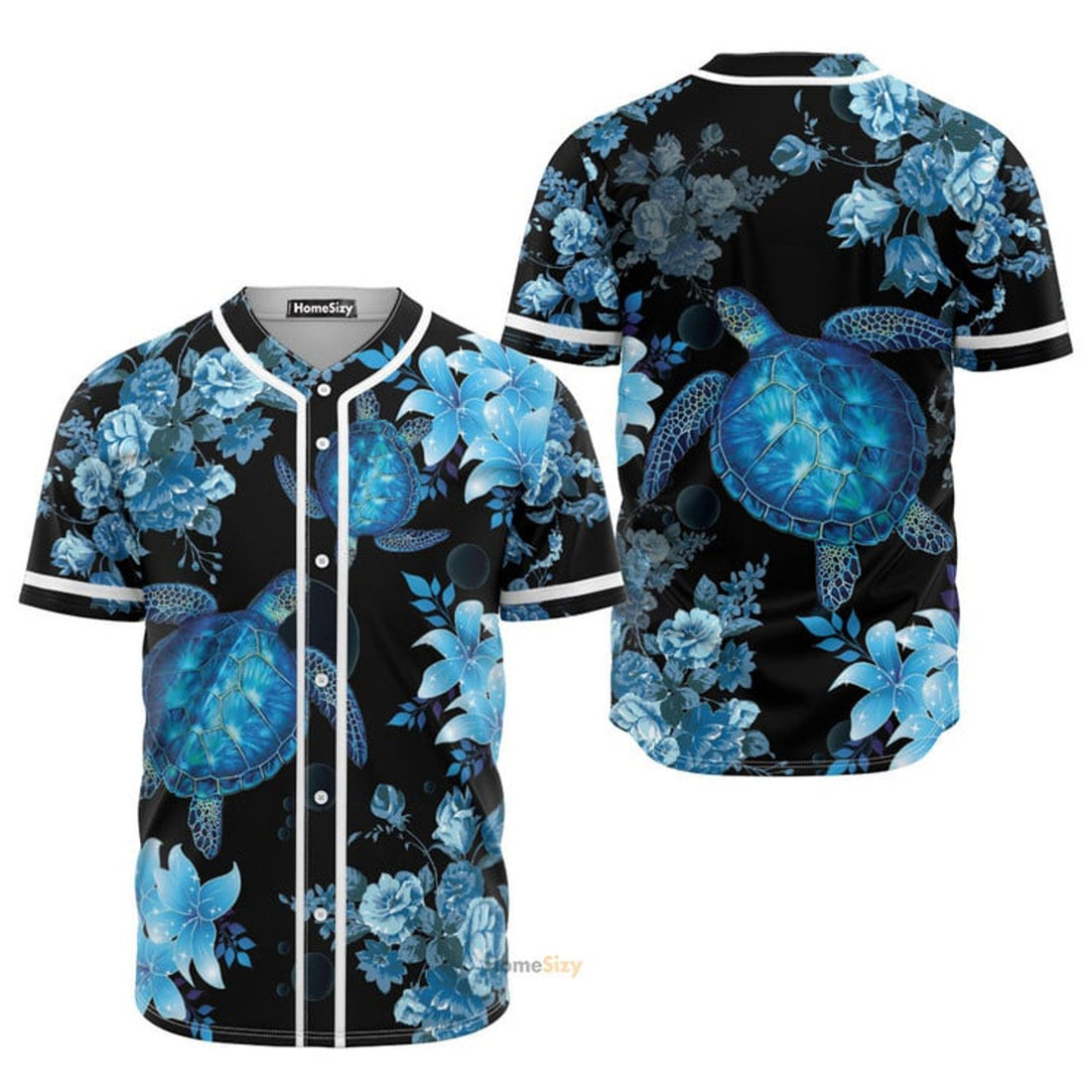 Blue Sea Turtle And Flowers - Baseball Jersey
