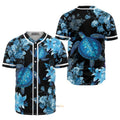 Blue Sea Turtle And Flowers - Baseball Jersey