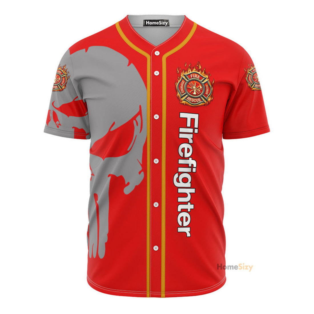 Custom Name Firefighter Skull - Personalized Baseball Jersey