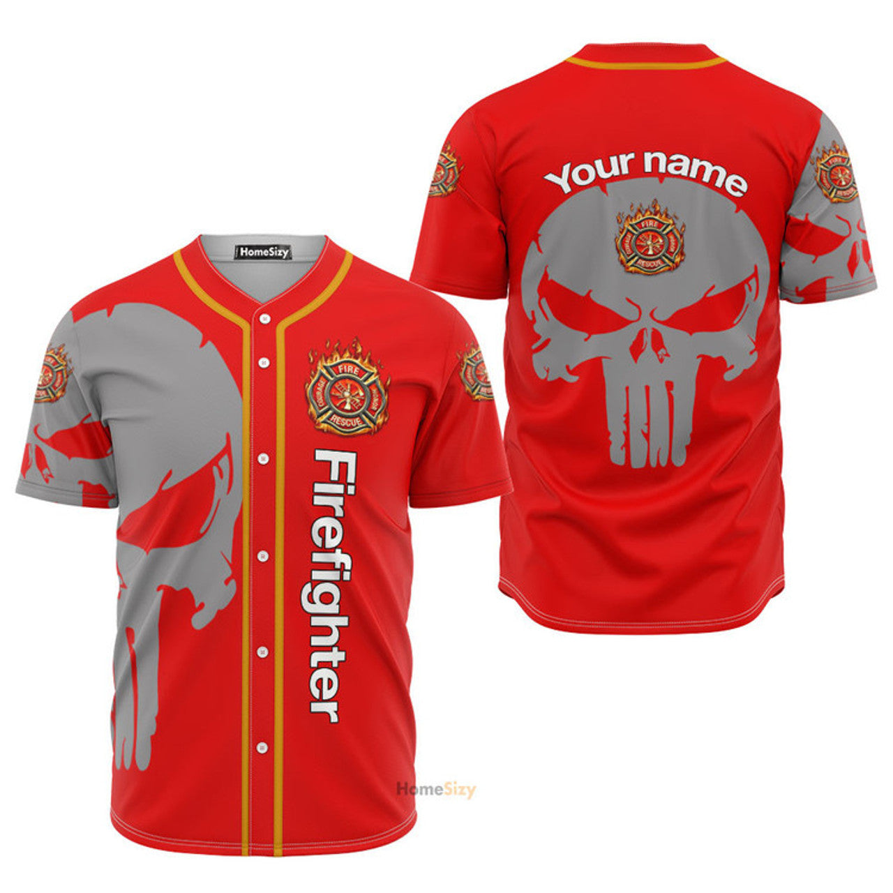 Custom Name Firefighter Skull - Personalized Baseball Jersey