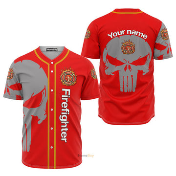 Custom Name Firefighter Skull - Personalized Baseball Jersey