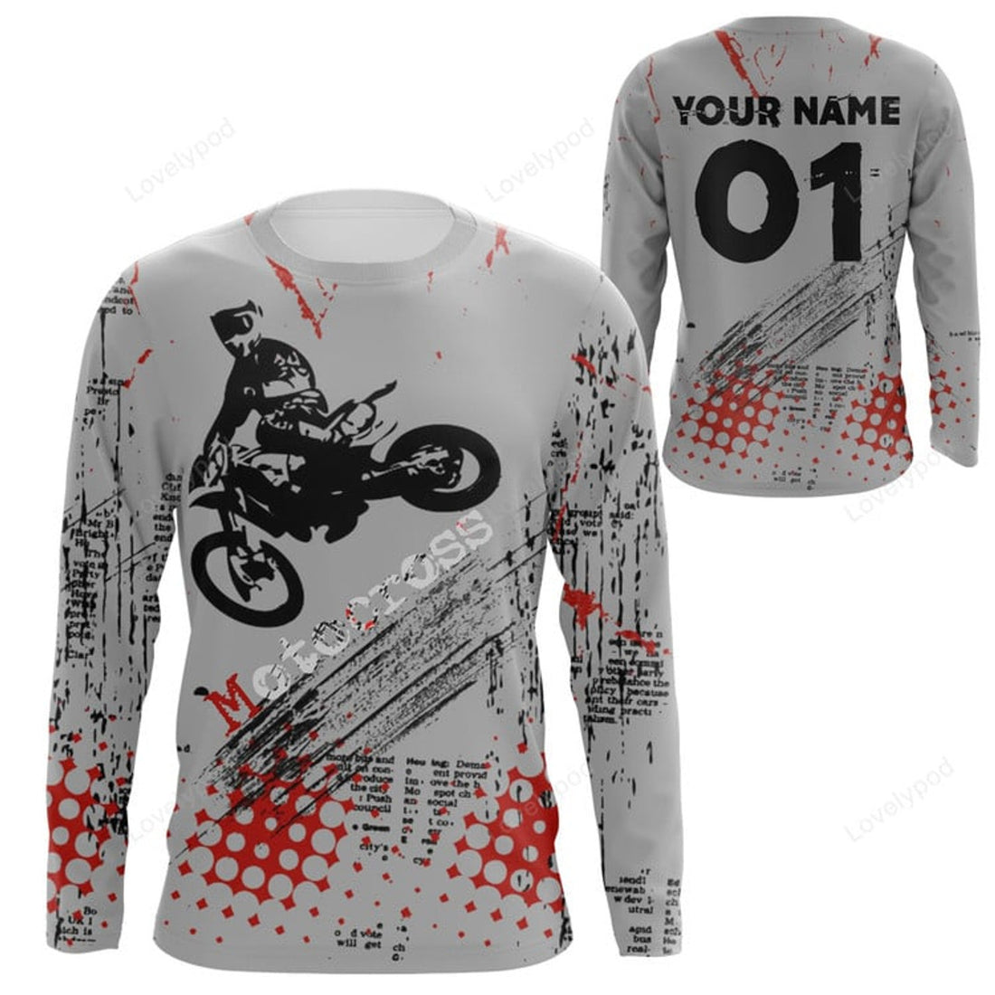 FUNSTUFFPRINT Custom Motocross Jersey, Freestyle FMX Dirt Bike Riders Off-road Motorcycle Racing 3D Long Sleeve T-Shirt