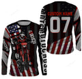 FUNSTUFFPRINT Custom Motocross Jersey American Flag Dirt Bike Racing Long Sleeve T-Shirt, Off-Road Rider Racewear 3D Long Sleeve T-Shirt