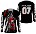 FUNSTUFFPRINT Custom name number motocross jersey, American red dirt bike racing off-road motorcycle 3D Long Sleeve T-Shirt