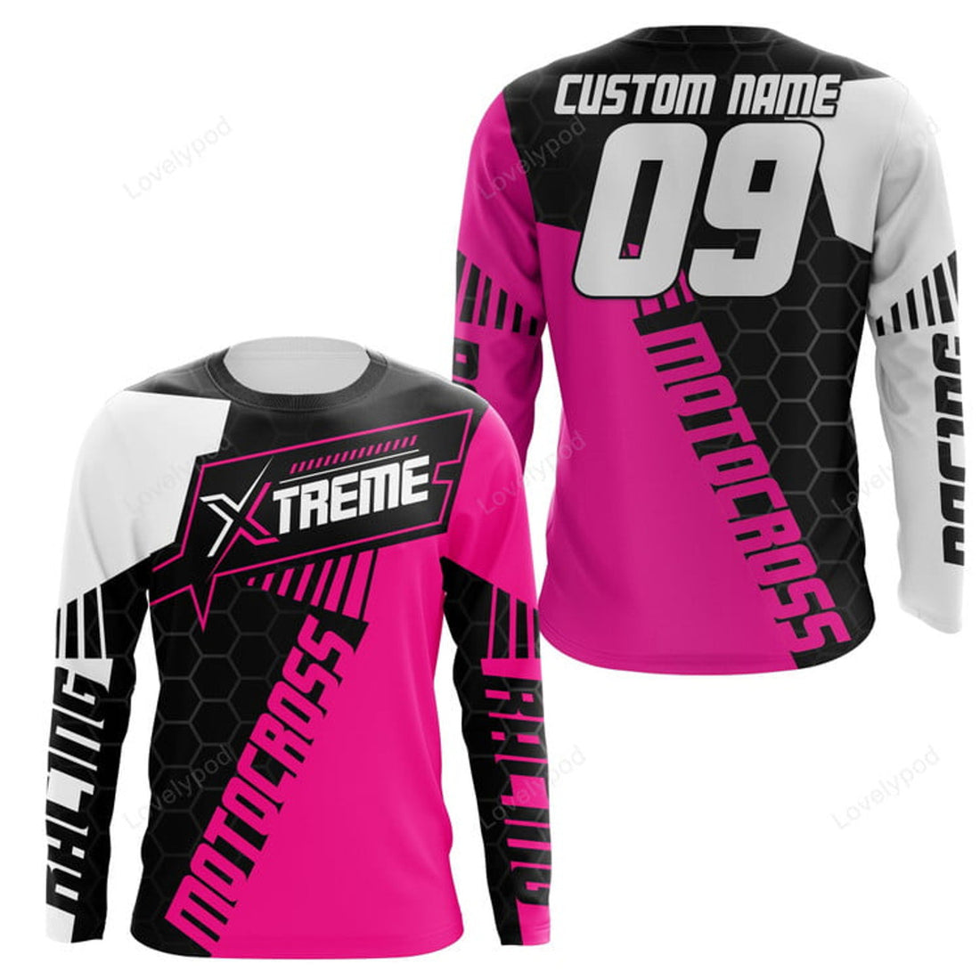 FUNSTUFFPRINT Custom Extreme Motocross Jersey, Personalized Racing , Dirt Bike Off-road Biker Motorcycle 3D Long Sleeve T-Shirt