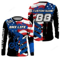 FUNSTUFFPRINT Custom American BMX racing jersey, patriotic Cycling , bicycle motocross racewear 3D Long Sleeve T-Shirt