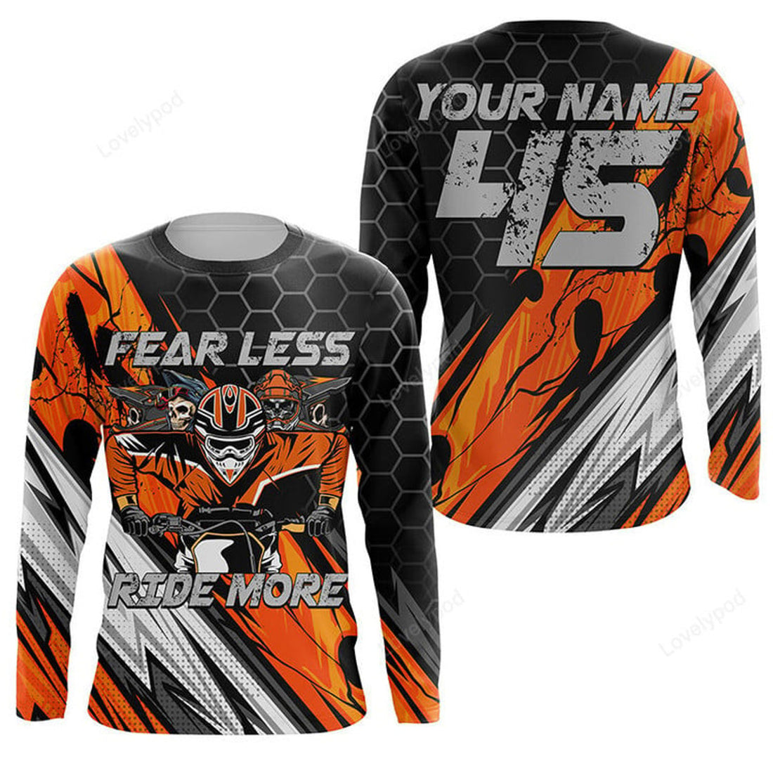 FUNSTUFFPRINT Custom Motocross Jersey Kid Adult Fear Less Ride More Dirt Bike Motorcycle 3D Long Sleeve T-Shirt