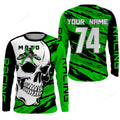FUNSTUFFPRINT Custom Skull Moto X Jersey, Motocross Green Dirt Bike Racing Motorcycle Bikers Racewear 3D Long Sleeve T-Shirt