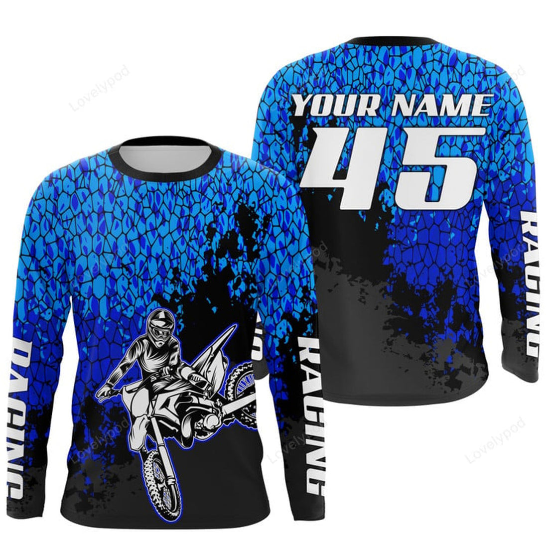 FUNSTUFFPRINT Custom Motocross jersey , UV extreme blue MX shirt off-road motorcycle 3D Long Sleeve T-Shirt