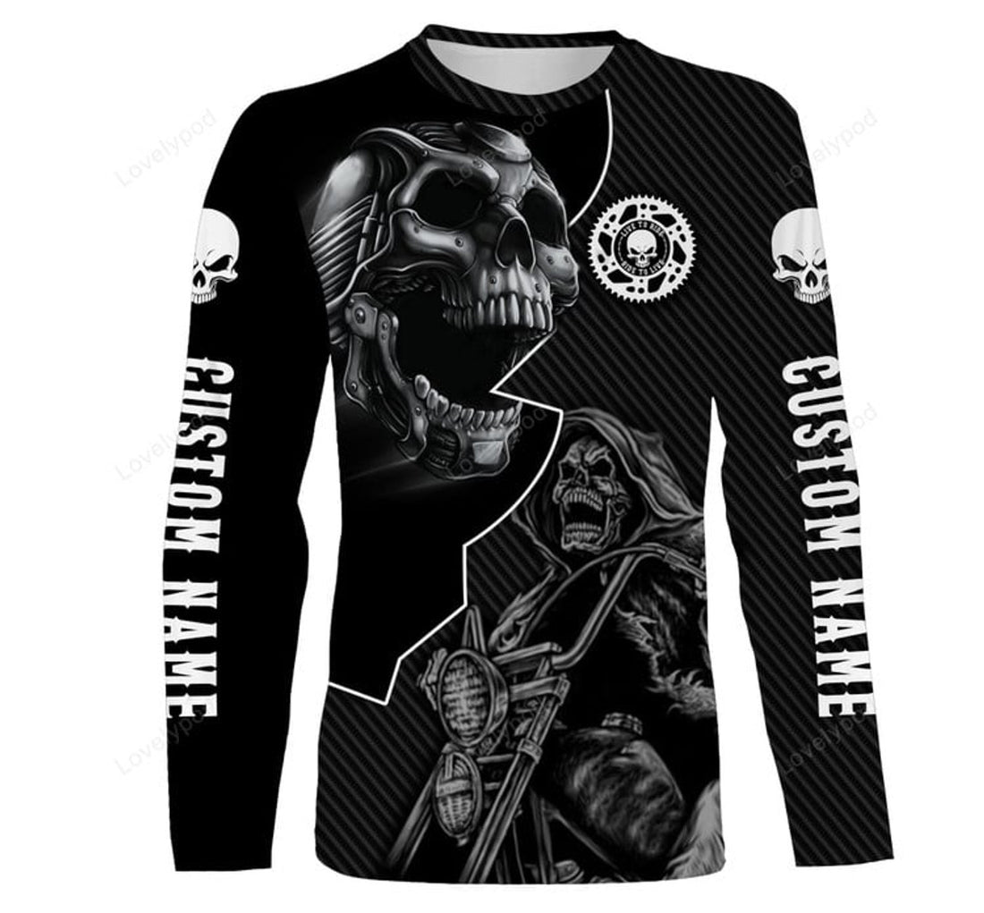 FUNSTUFFPRINT Custom Riding Jersey 3D Skull Biker Motorcycle Racing Shirt, Off-Road Motocross Riders Racewear 3D Long Sleeve T-Shirt