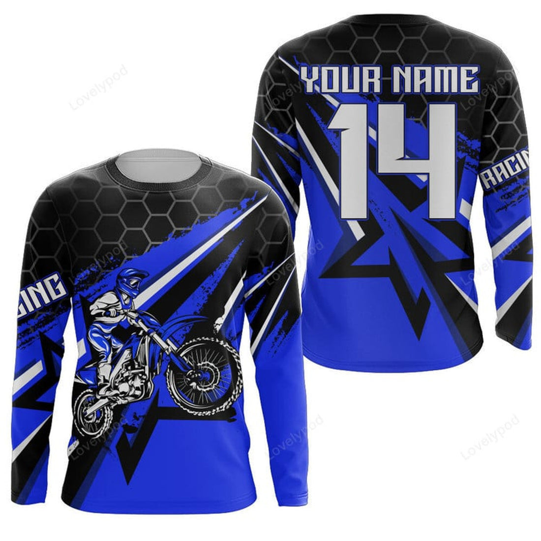 FUNSTUFFPRINT Custom Dirt Bike Jersey Blue Motocross Shirt Boys Girls MX Jersey Men Women Motorcycle 3D Long Sleeve T-Shirt