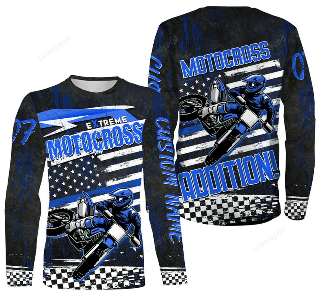 FUNSTUFFPRINT Custom Motocross Racing Jersey Over Printed, Extreme MotoX Addition Biker Motorcycle 3D Long Sleeve T-Shirt