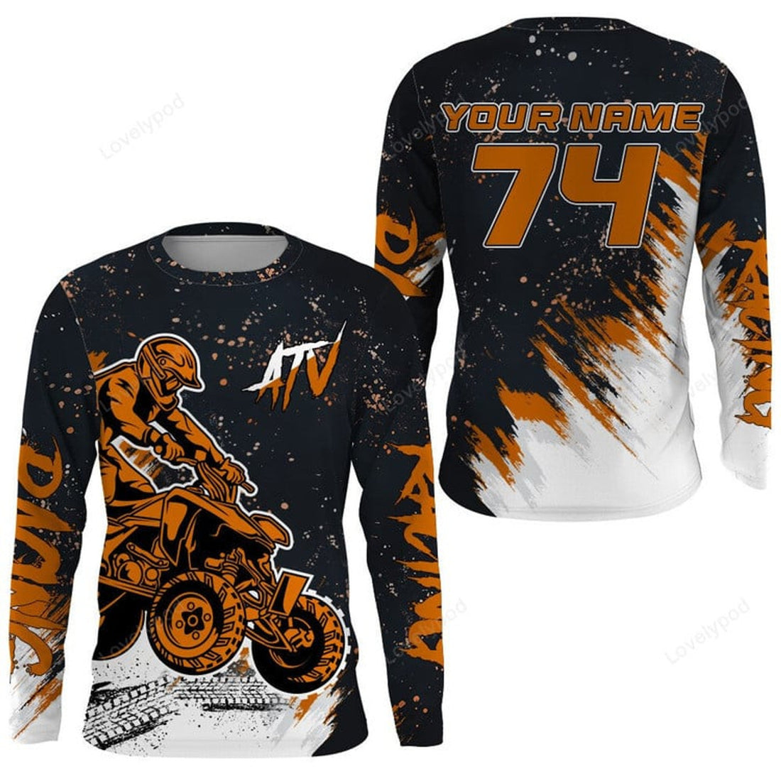 FUNSTUFFPRINT Custom ATV Motocross Jersey Men Orange Quad Bike Shirt Extreme Off-Road ATV MX Racing 3D Long Sleeve T-Shirt