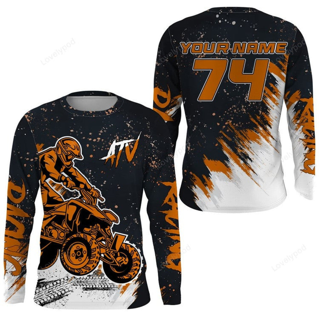 FUNSTUFFPRINT Custom ATV Motocross Jersey Men Orange Quad Bike Shirt Extreme Off-Road ATV MX Racing 3D Long Sleeve T-Shirt