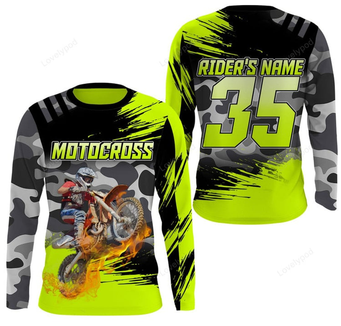 FUNSTUFFPRINT Custom Dirt Bike Jersey Anti UV, Camo Motocross Racing shirt, Motorcycle Off-road Youth Riders 3D Long Sleeve T-Shirt