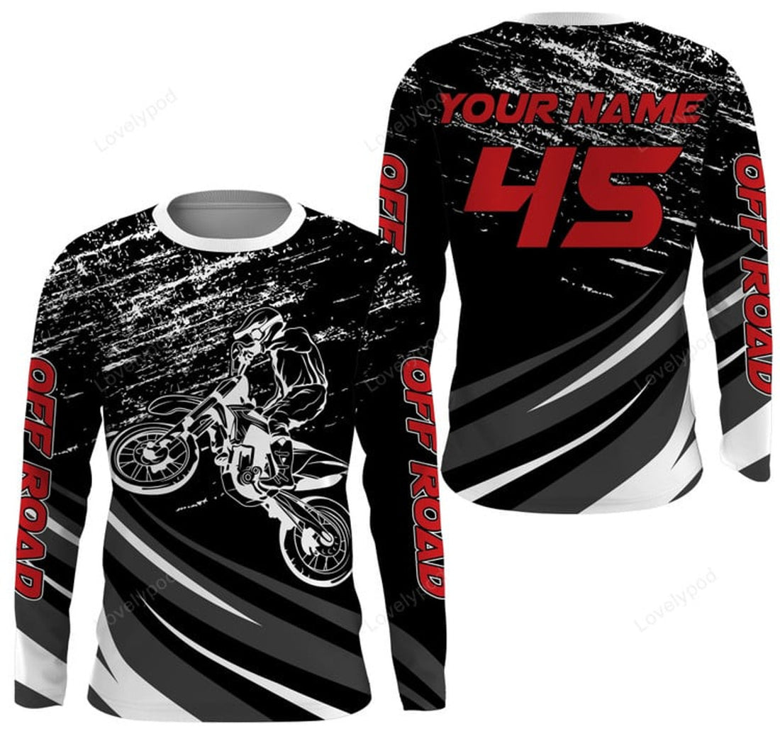 FUNSTUFFPRINT Custom Off Road Jersey UV Protect, UPF 30+ Dirt Bike Racing Motocross Racewear 3D Long Sleeve T-Shirt