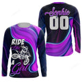 FUNSTUFFPRINT Ride Like A Girl Custom Motocross Jersey, Women Dirt Bike Shirt 3D Long Sleeve T-Shirt