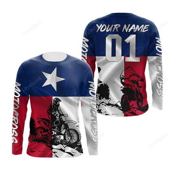 FUNSTUFFPRINT Custom Texas Flag Motocross Jersey Dirt Bike Motorcycle Racing 3D Long Sleeve T-Shirt