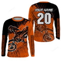 FUNSTUFFPRINT Customized Motocross for kid men women jersey, custom off-road dirt bike orange racing shirt racewear 3D Long Sleeve T-Shirt