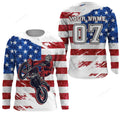 FUNSTUFFPRINT Custom American Flag Dirt Bike Jersey, Personalized Patriotic Motocross Racing Motorcycle Jersey 3D Long Sleeve T-Shirt