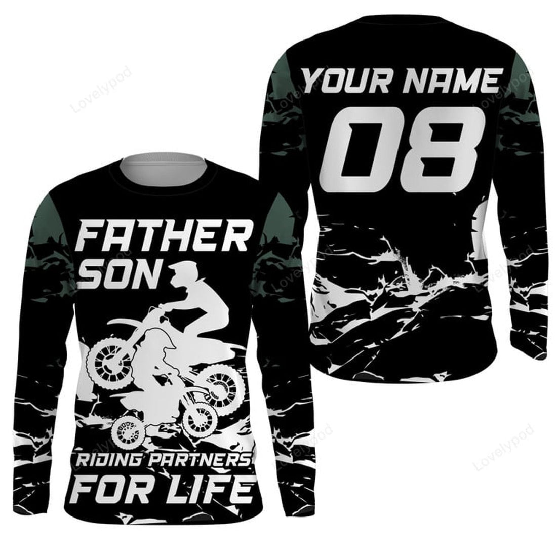 FUNSTUFFPRINT Custom Father & Son Riding Partners Personalized Riding Jersey, UV Racing Shirt Motocross Dirt Bike Dad 3D Long Sleeve T-Shirt