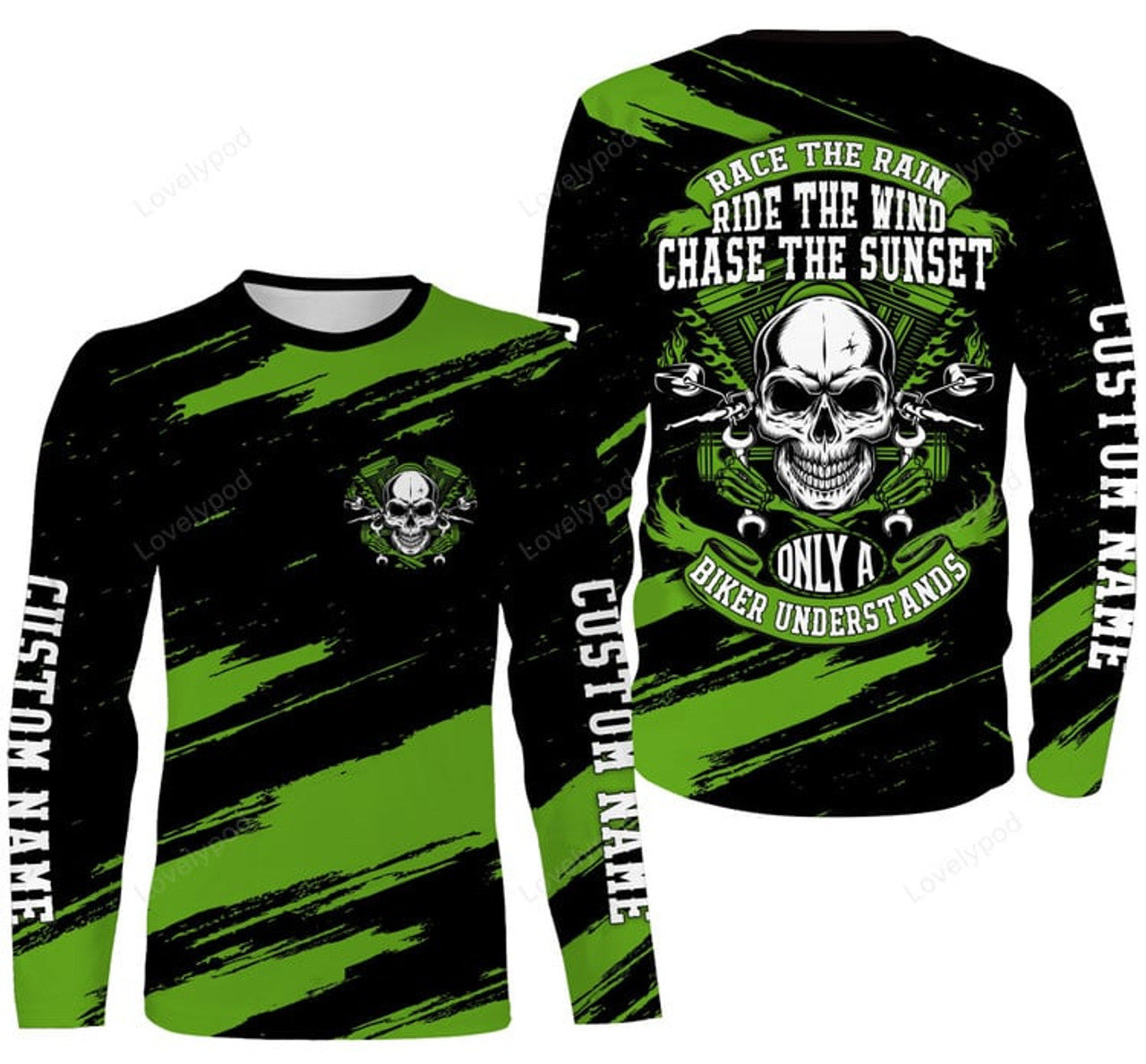 FUNSTUFFPRINT Custom Riding Jersey Motocross Racing Shirt, Dirt Bike Motorcycle Off-Road Skull Biker Rider 3D Long Sleeve T-Shirt