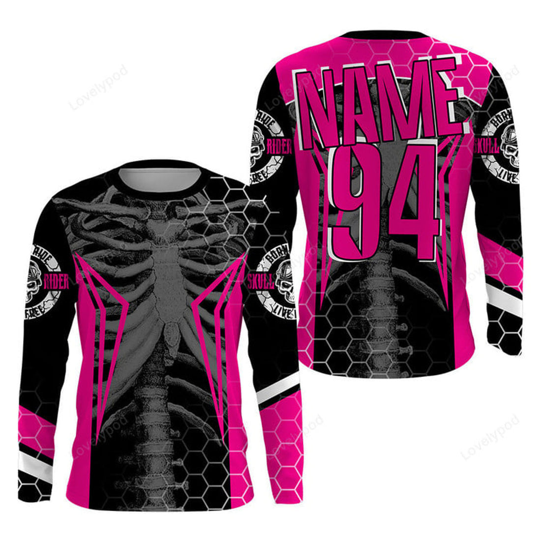 FUNSTUFFPRINT Custom Racing Jersey Cool Bone Motorcycle Motocross Off-Road Riders 3D Long Sleeve T-Shirt