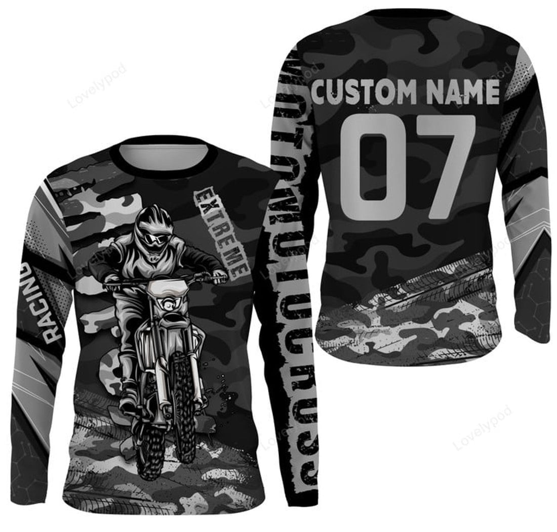 FUNSTUFFPRINT Custom Motocross Jersey UPF 30+, Extreme Motocross Racing Shirt, Off-Road 3D Long Sleeve T-Shirt