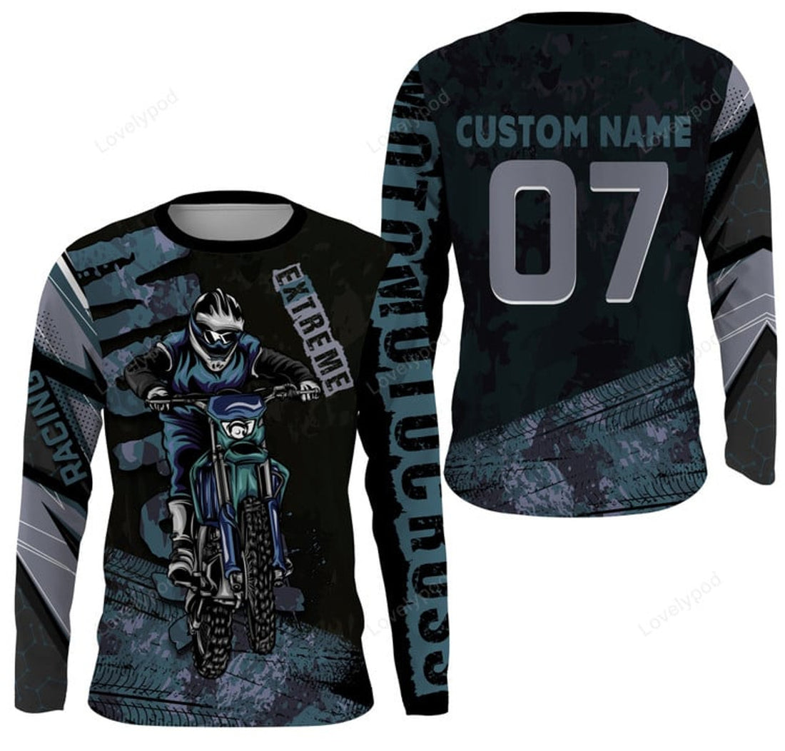 FUNSTUFFPRINT Custom Motocross Jersey UPF 30+, Extreme Motocross Racing , Off-Road Adult 3D Long Sleeve T-Shirt