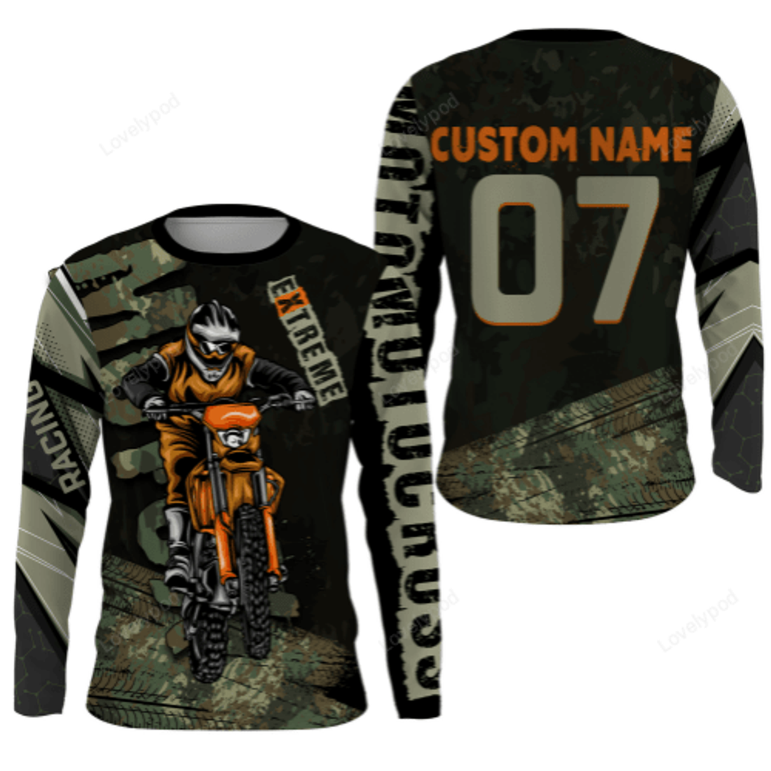 FUNSTUFFPRINT Custom Motocross Jersey UPF 30+, Extreme Motocross Racing , Off-Road 3D Long Sleeve T-Shirt