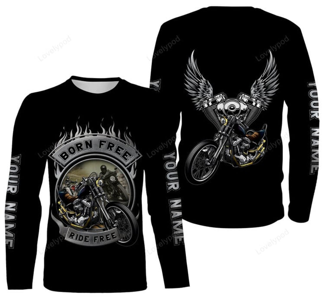 FUNSTUFFPRINT Custom Born Free Ride Free Motorcycle Jersey Personalized Biker Shirt Off-road Racing Rider 3D Long Sleeve T-Shirt