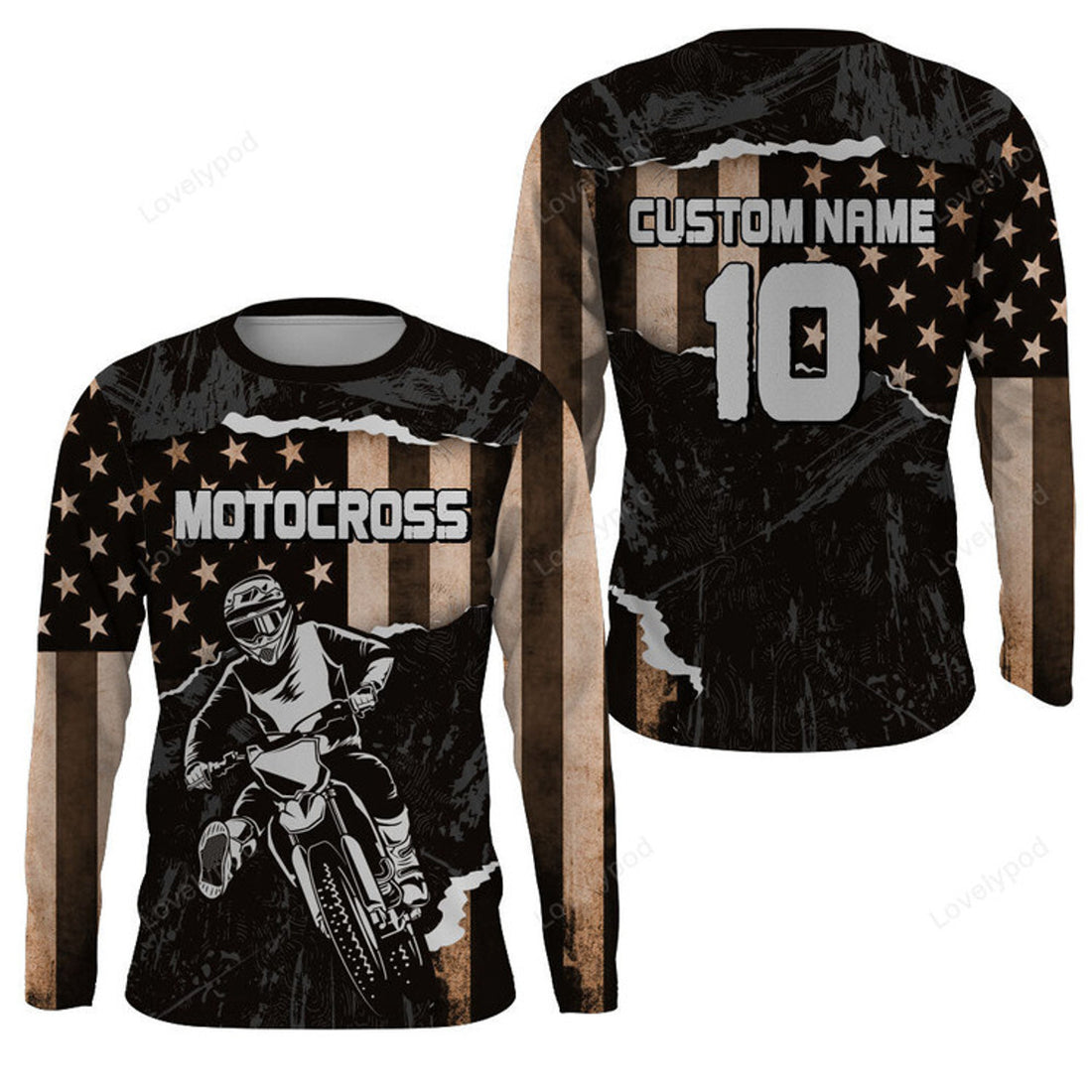 FUNSTUFFPRINT Custom American Flag Motocross Jersey Custom Dirt Bike Shirt Men Women Youth Patriotic MX Racing 3D Long Sleeve T-Shirt