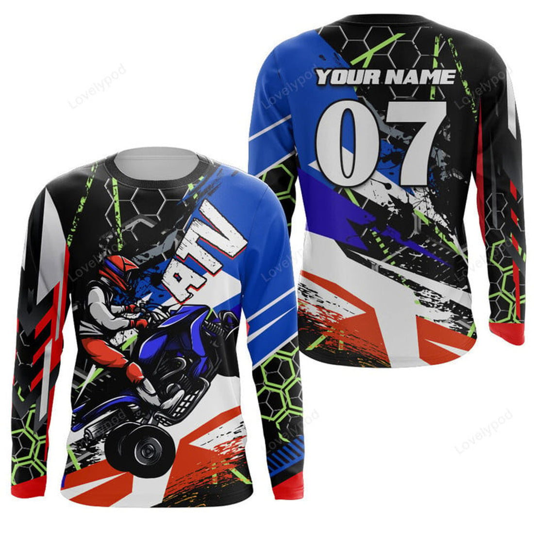 FUNSTUFFPRINT Custom ATV Motocross Jersey, Quad Bike Shirt Adult Off-road Racing 3D Long Sleeve T-Shirt