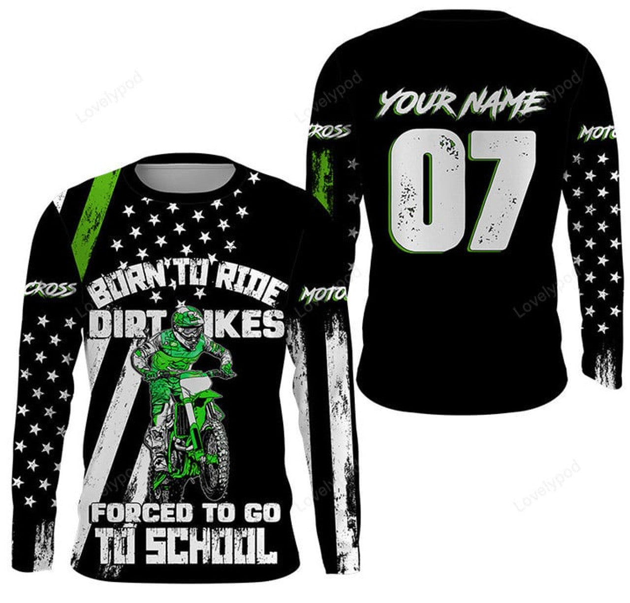 FUNSTUFFPRINT Custom Born To Ride Dirt Bikes Motocross Jersey, Adult Kid MX Racing 3D Long Sleeve T-Shirt
